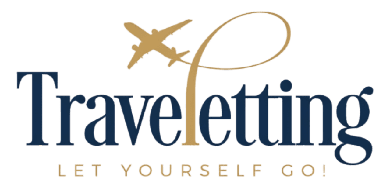 Travel logo with airplane and slogan.